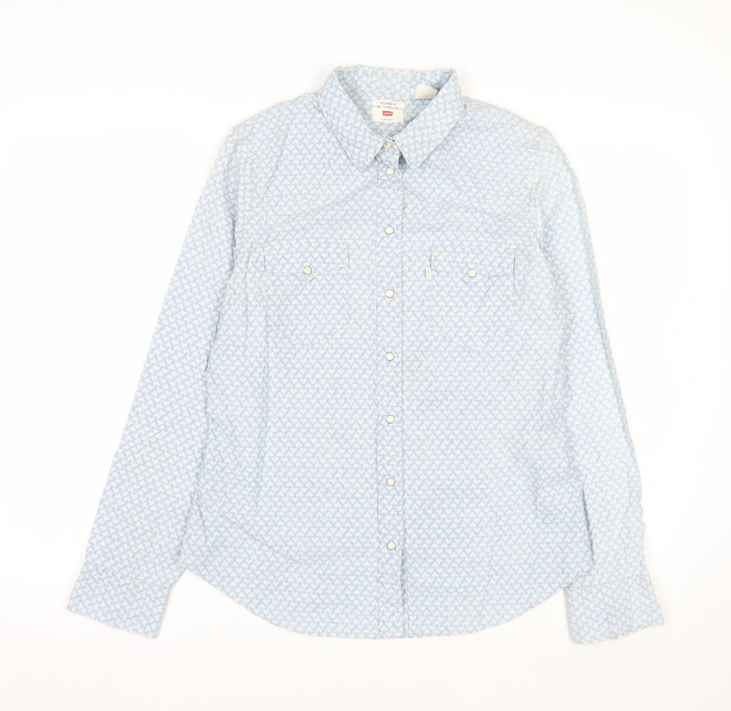 Levi's Women's Blue Geometric Long Sleeve Button-Up Shirt M