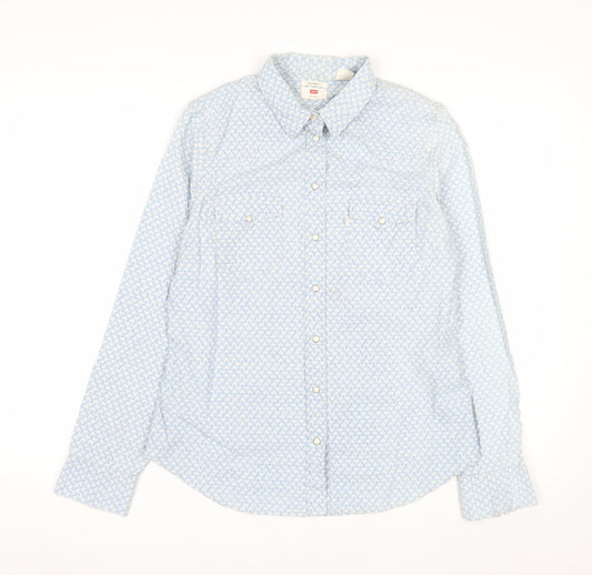 Levi's Women's Blue Geometric Long Sleeve Button-Up Shirt M