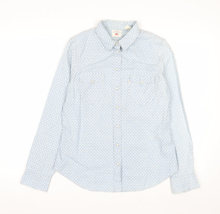 Levi's Women's Blue Geometric Long Sleeve Button-Up Shirt M