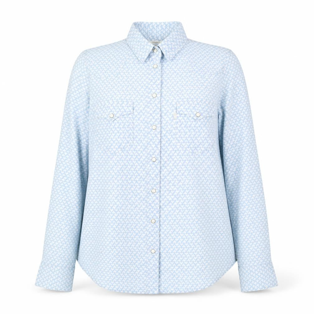 Front view of Levi's Women's Blue Geometric Long Sleeve Button-Up Shirt M