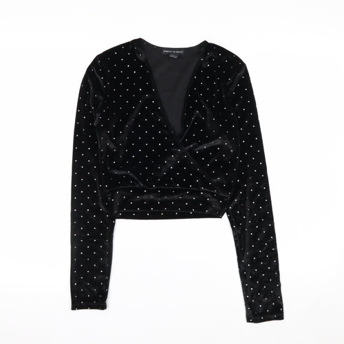 Streetwear Society Women's Black Velvet Studded Wrap Blouse Size S