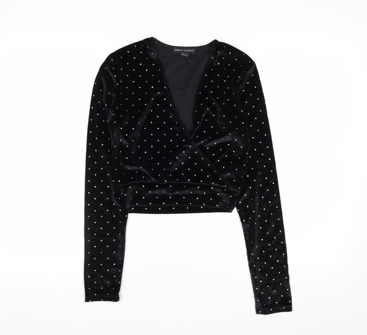 Streetwear Society Women's Black Velvet Studded Wrap Blouse Size S