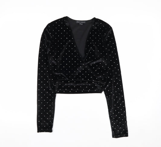 Streetwear Society Women's Black Velvet Studded Wrap Blouse Size S