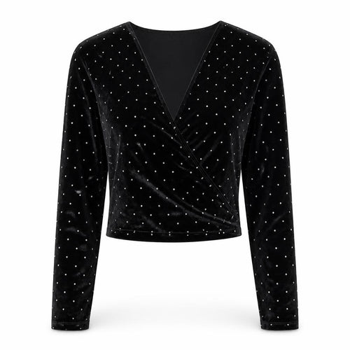 Streetwear Society Women's Black Velvet Studded Wrap Blouse Size S