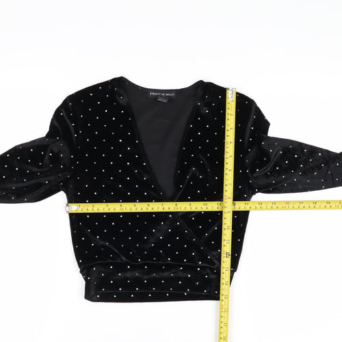 Streetwear Society Women's Black Velvet Studded Wrap Blouse Size S