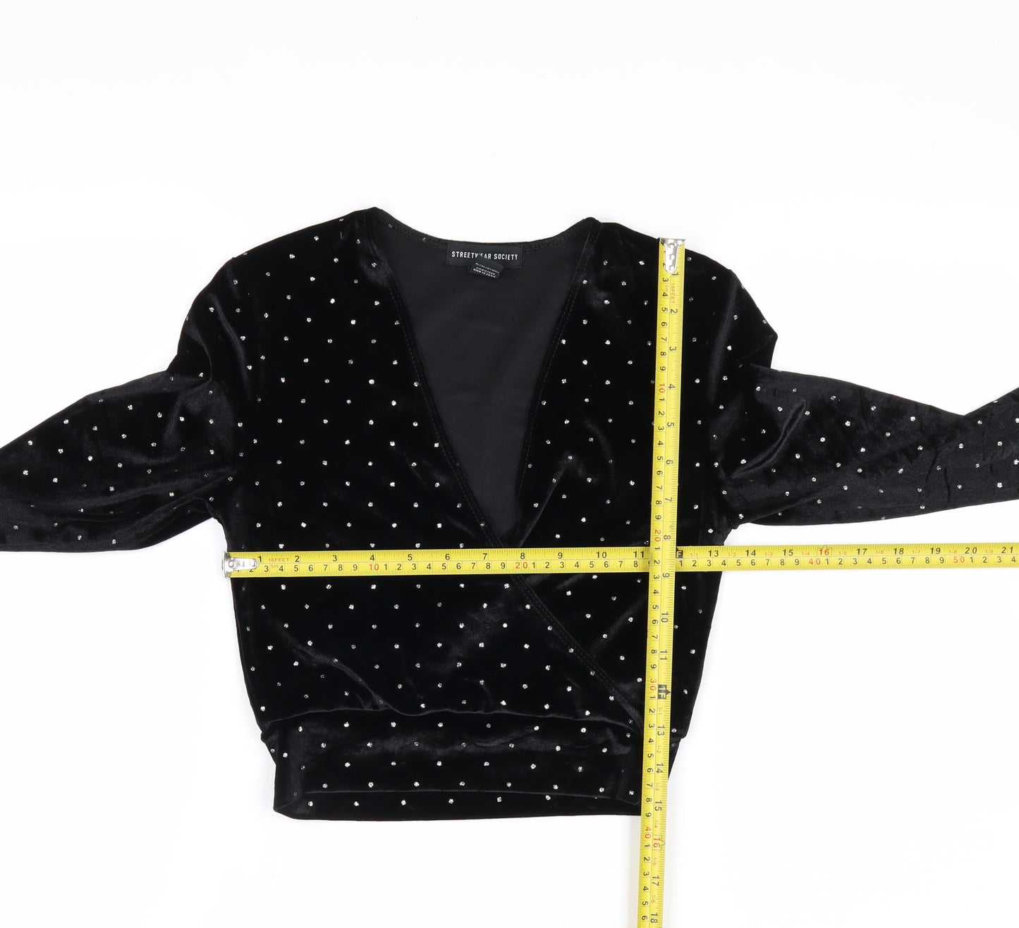 Streetwear Society Women's Black Velvet Studded Wrap Blouse Size S
