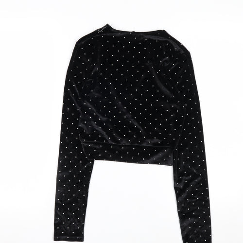 Streetwear Society Women's Black Velvet Studded Wrap Blouse Size S
