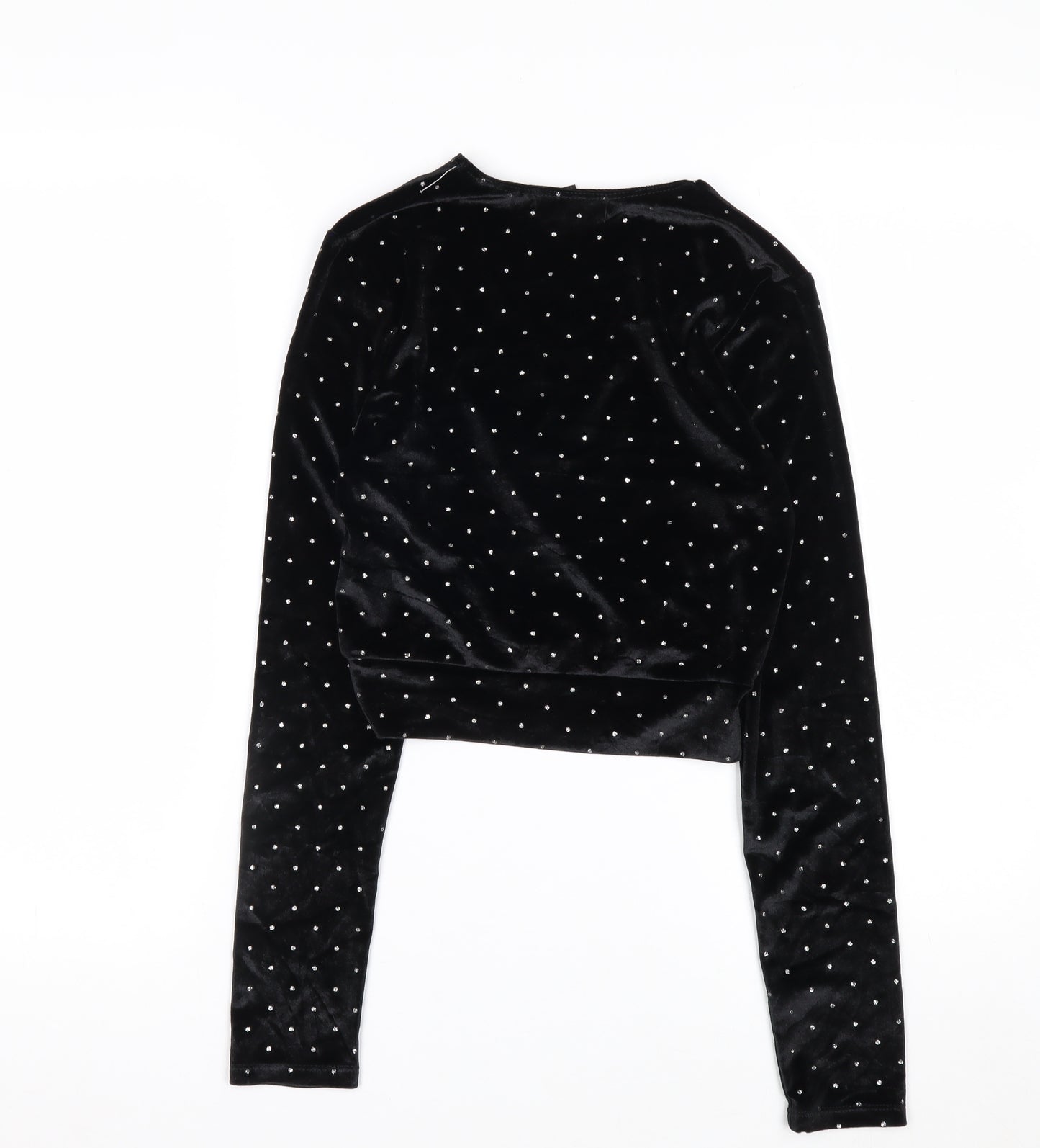 Streetwear Society Women's Black Velvet Studded Wrap Blouse Size S
