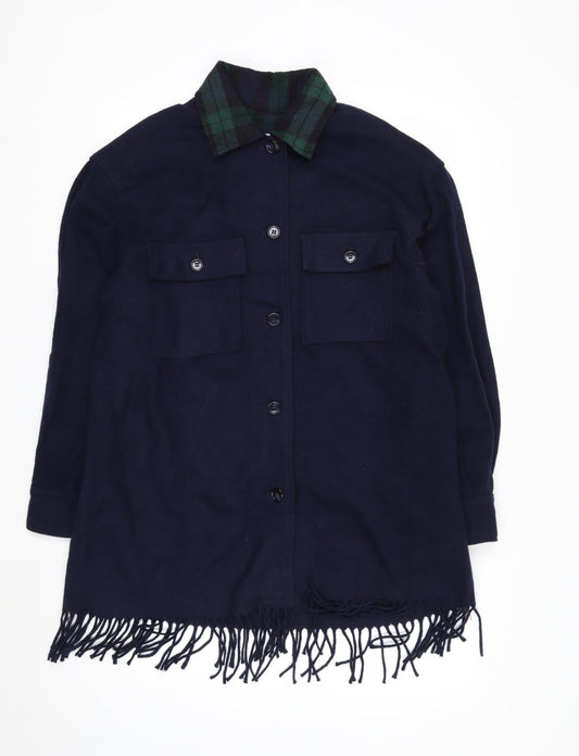 Jordan & Cole Women's Blue Wool Long Fringe Overcoat M