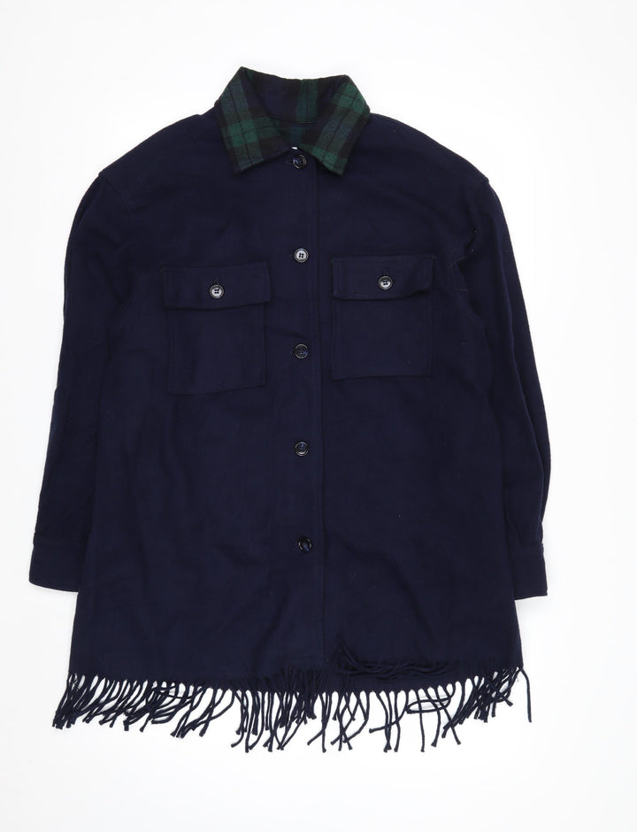 Jordan & Cole Women's Blue Wool Long Fringe Overcoat M