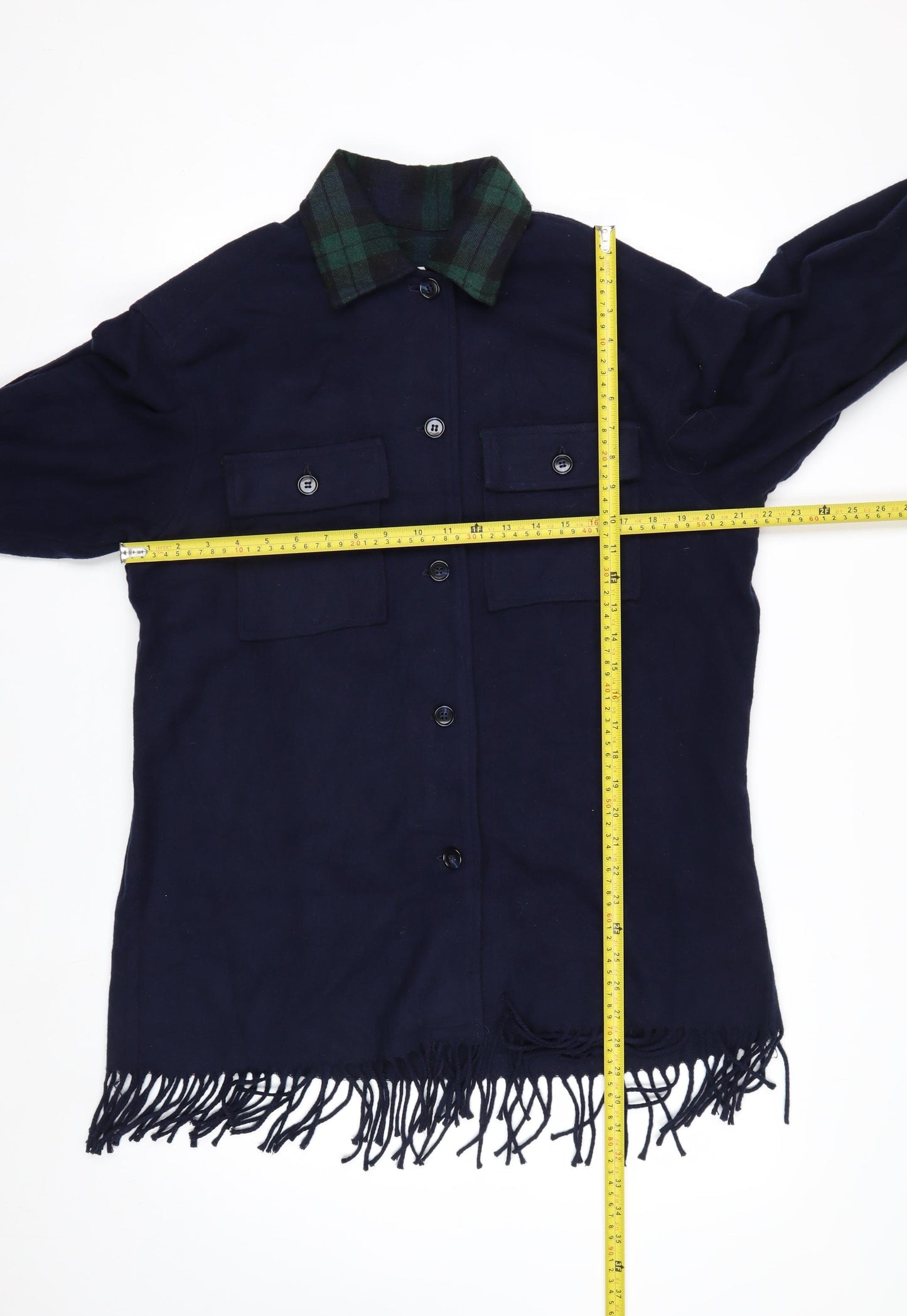 Jordan & Cole Women's Blue Wool Long Fringe Overcoat M