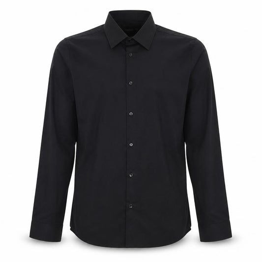 Front view of Cedarwood State Men's Black Slim Fit Long Sleeve Button-Up Shirt 14.5