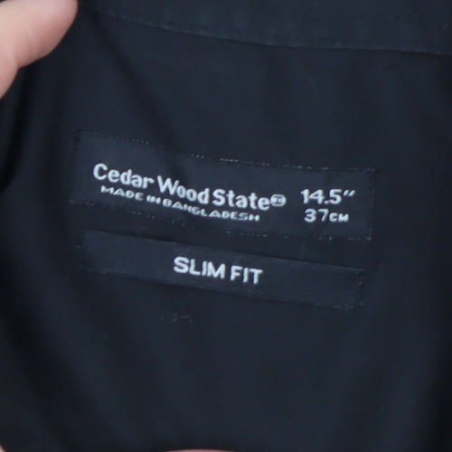 Cedar Wood State Men's Black Slim Fit Long Sleeve Button-Up Shirt 14.5