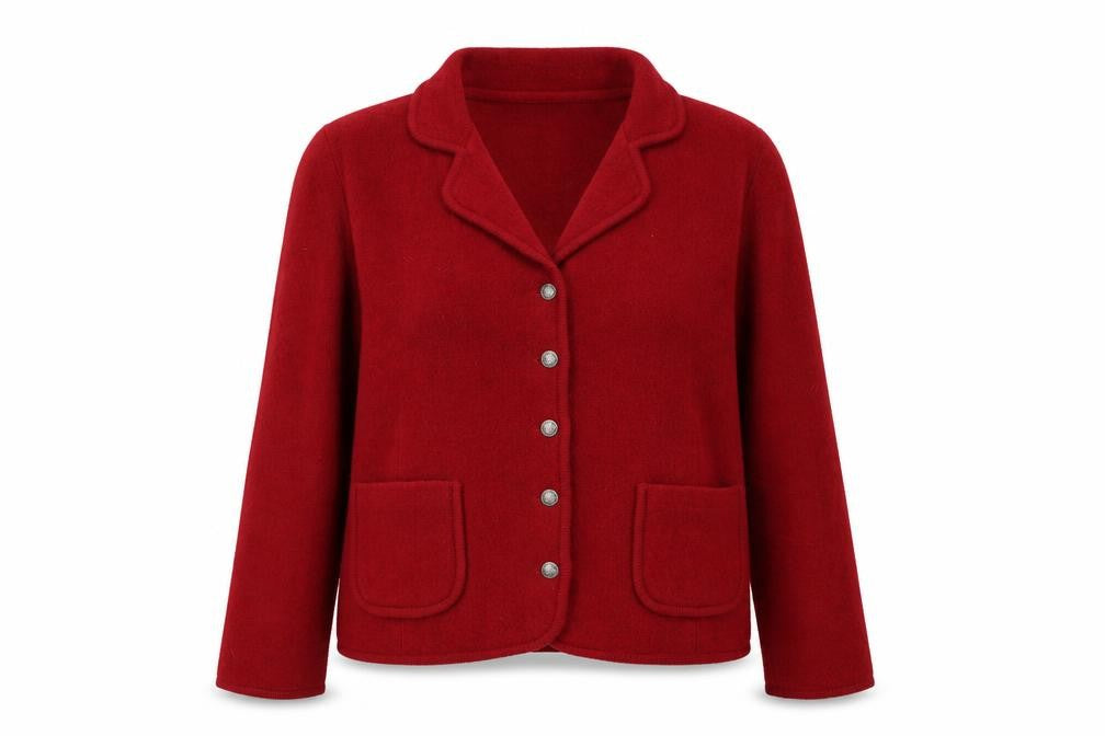 Front view of Contemporaine Women's Red Wool Petite L Blazer Jacket