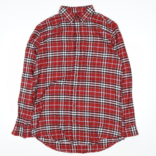 Croft & Barrow Men's Red Plaid Cotton Flannel Button-Up Shirt L Tall