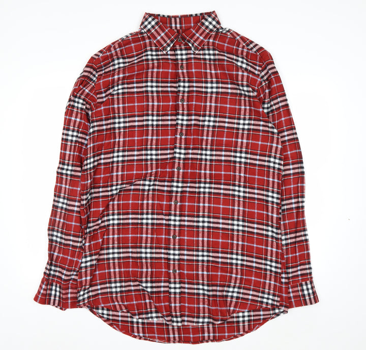Croft & Barrow Men's Red Plaid Cotton Flannel Button-Up Shirt L Tall