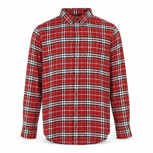 Front view of Croft & Barrow Men's Red Plaid Cotton Flannel Button-Up Shirt L Tall