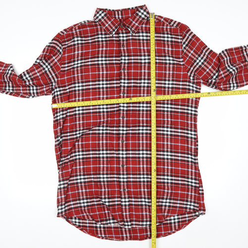 Croft & Barrow Men's Red Plaid Cotton Flannel Button-Up Shirt L Tall