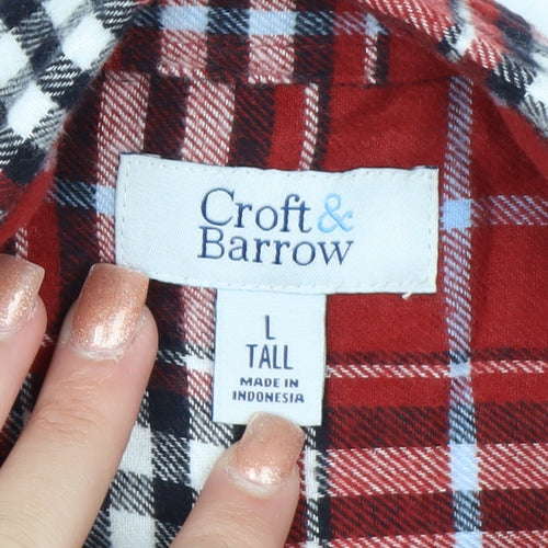 Croft & Barrow Men's Red Plaid Cotton Flannel Button-Up Shirt L Tall
