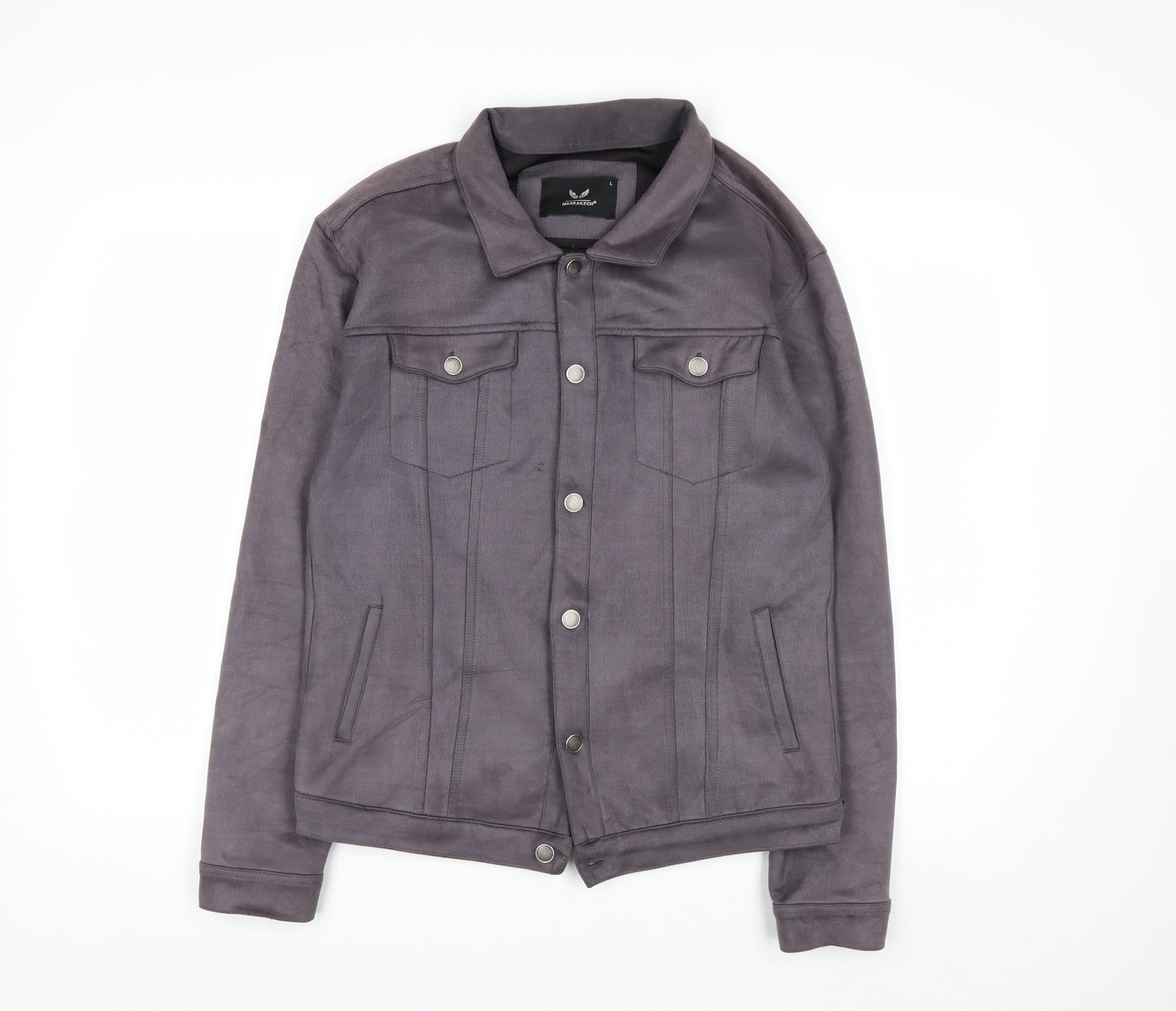 Marrakech Women’s Grey Suede Basic Jacket L Collared Button Front