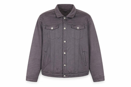 Front view of Marrakech Women’s Grey Suede Basic Jacket L Collared Button Front