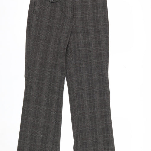 Next Women Grey Check Chino Trousers Size 6R Belted Polyester Blend