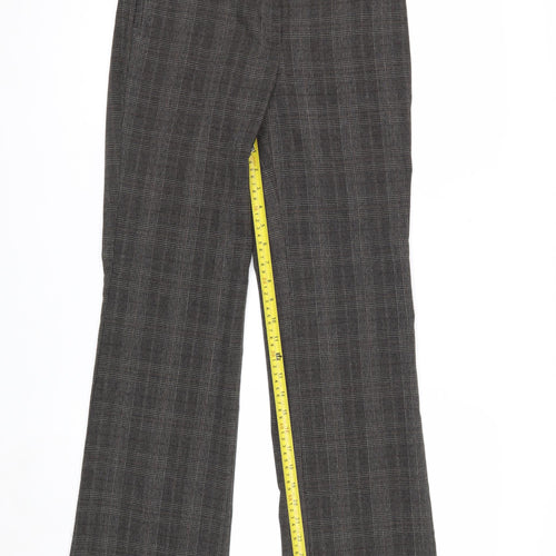 Next Women Grey Check Chino Trousers Size 6R Belted Polyester Blend