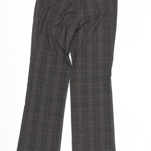 Next Women Grey Check Chino Trousers Size 6R Belted Polyester Blend