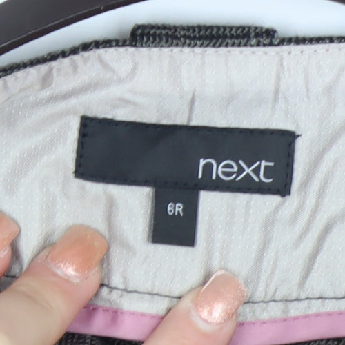 Next Women Grey Check Chino Trousers Size 6R Belted Polyester Blend