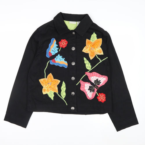 White Stag Women's Black Floral Embroidered Cotton Jacket Size S