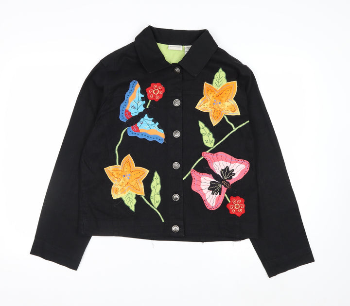 White Stag Women's Black Floral Embroidered Cotton Jacket Size S