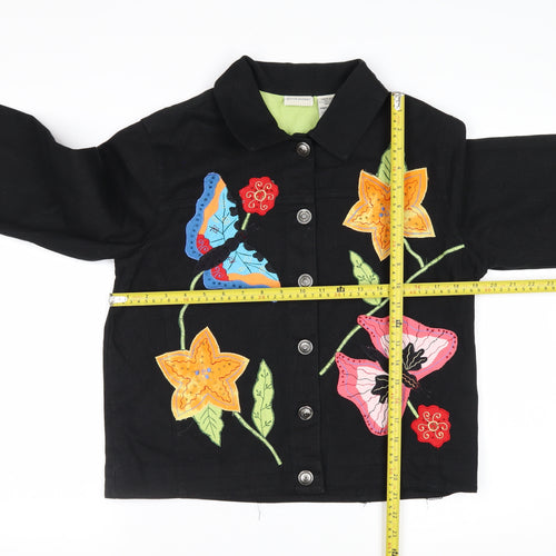 White Stag Women's Black Floral Embroidered Cotton Jacket Size S