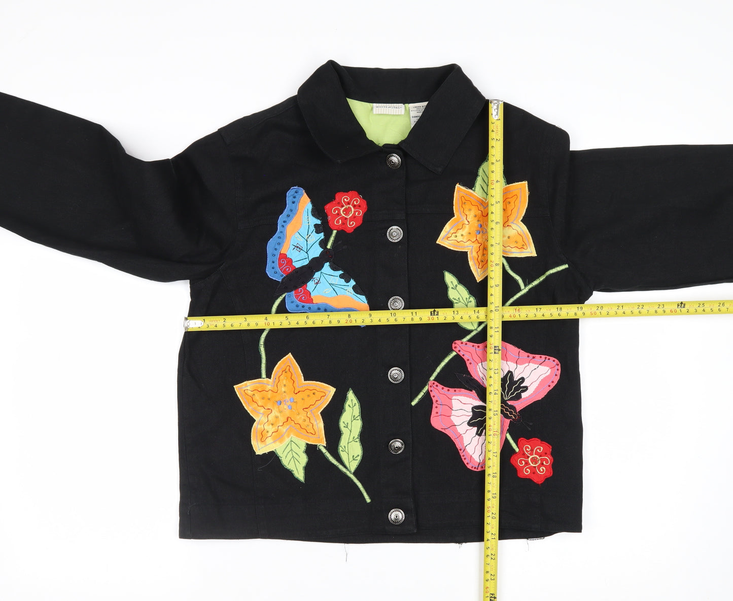 White Stag Women's Black Floral Embroidered Cotton Jacket Size S