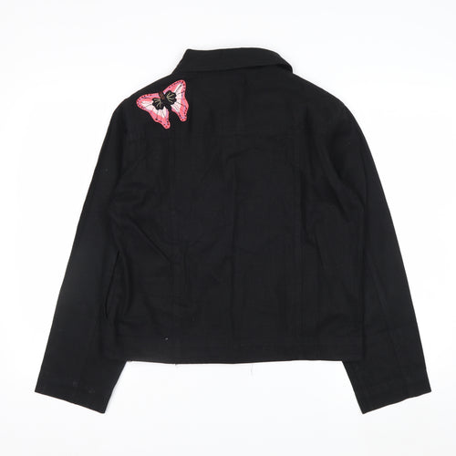 White Stag Women's Black Floral Embroidered Cotton Jacket Size S