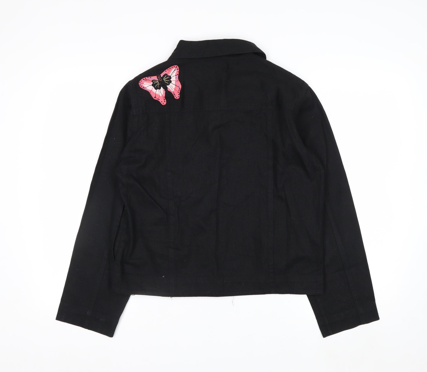 White Stag Women's Black Floral Embroidered Cotton Jacket Size S