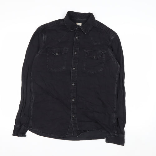 H&M Womens Black Cotton Button-Up Long Sleeve Shirt Size S