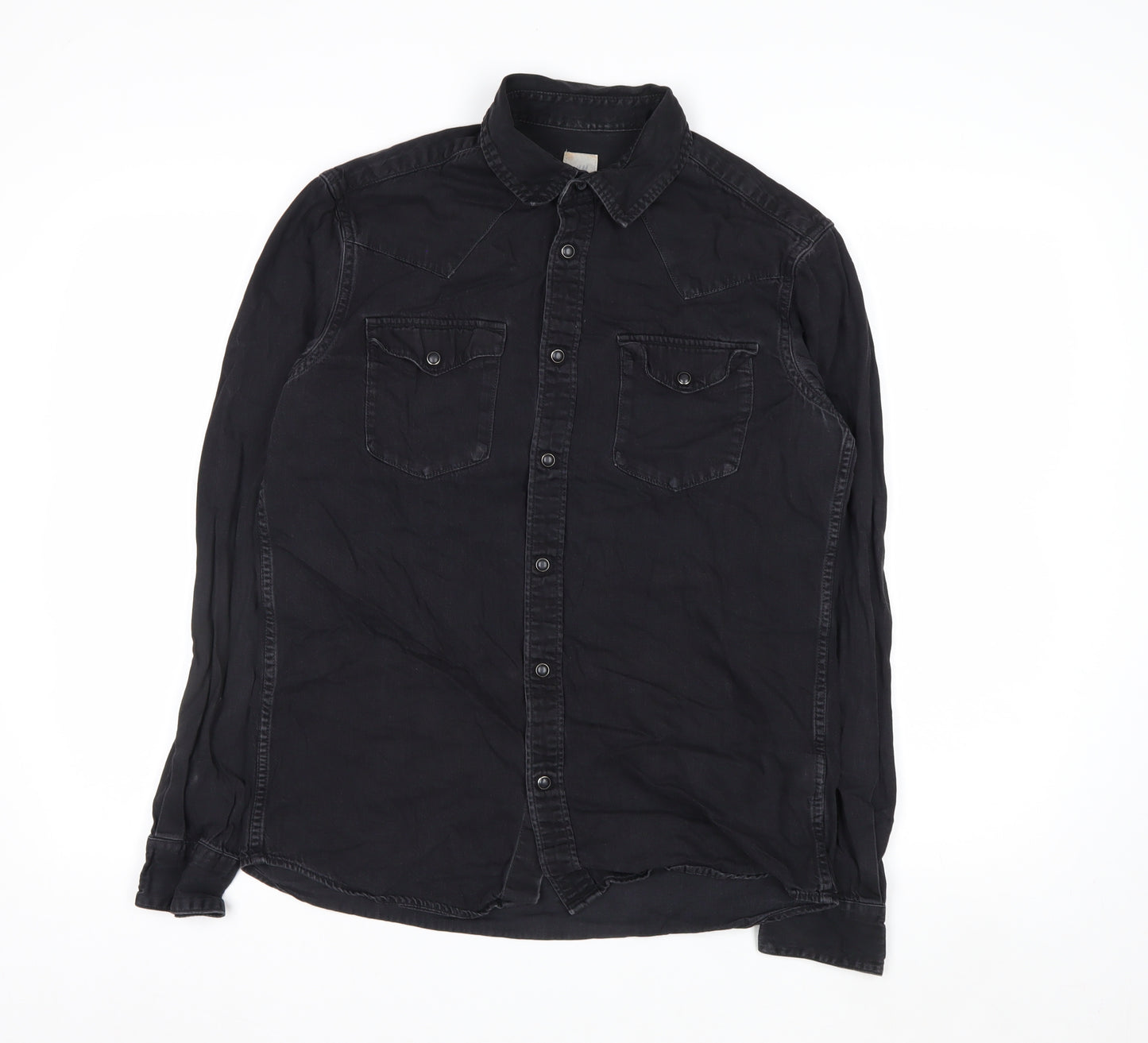 H&M Womens Black Cotton Button-Up Long Sleeve Shirt Size S
