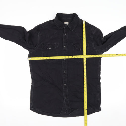H&M Womens Black Cotton Button-Up Long Sleeve Shirt Size S