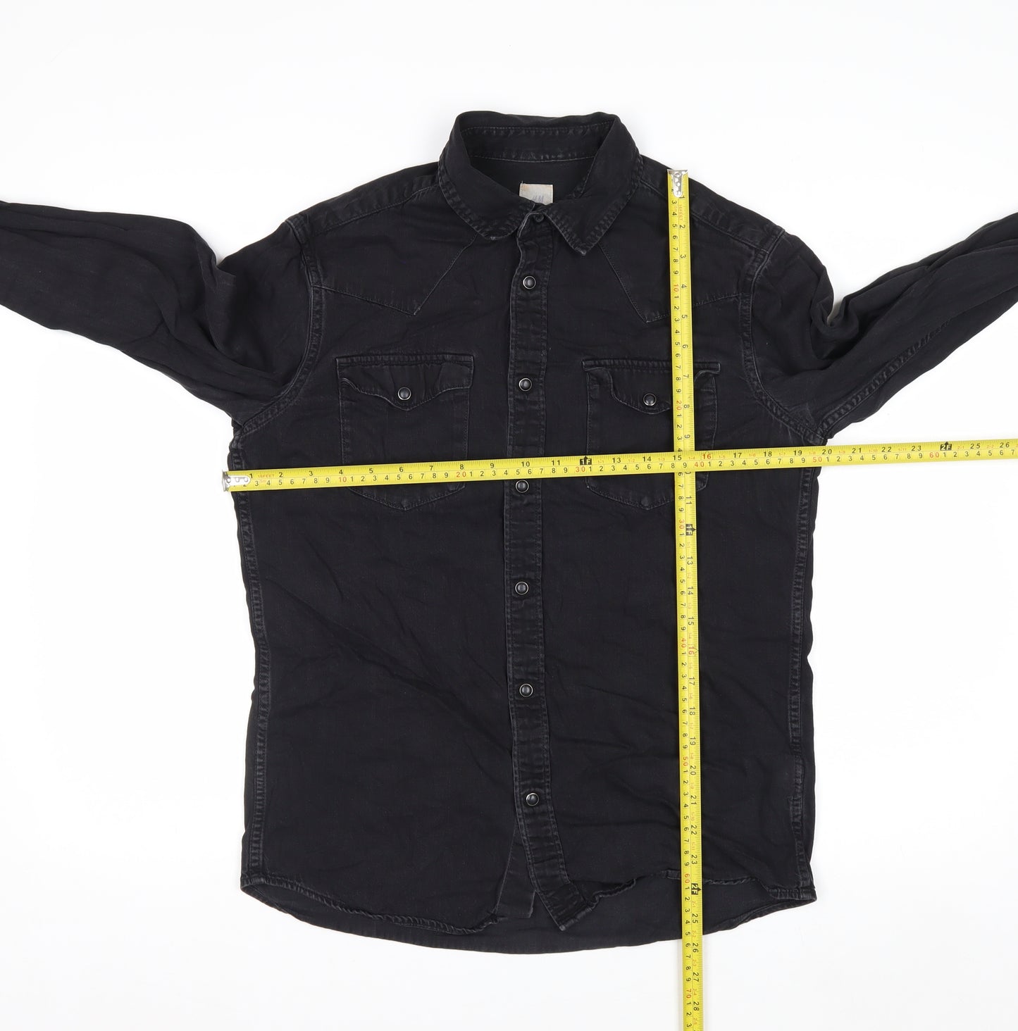 H&M Womens Black Cotton Button-Up Long Sleeve Shirt Size S