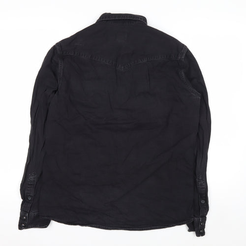 H&M Womens Black Cotton Button-Up Long Sleeve Shirt Size S