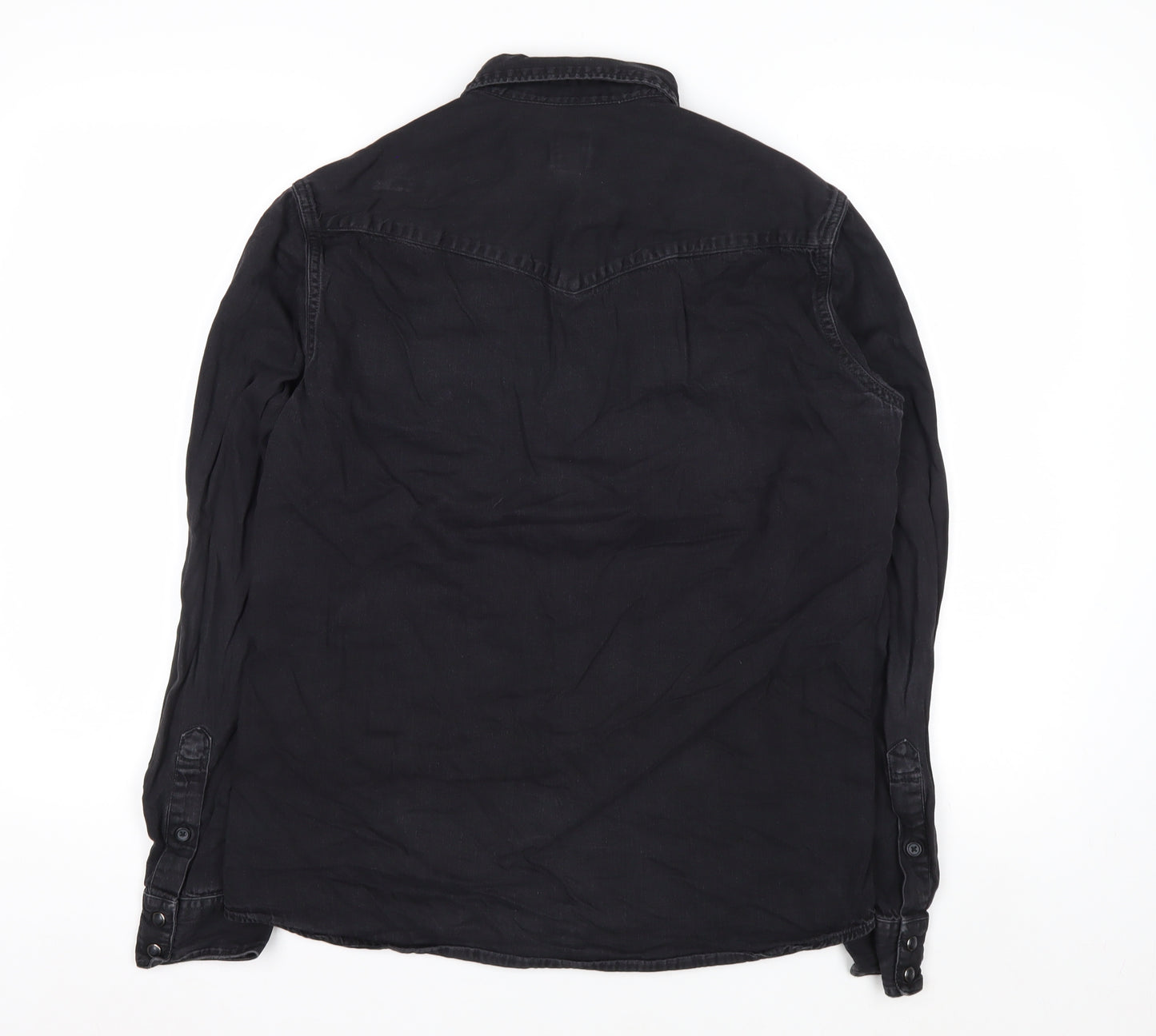 H&M Womens Black Cotton Button-Up Long Sleeve Shirt Size S