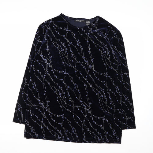 Impressions Lifestyle Women's Blue Velvet Floral Long Sleeve Blouse M