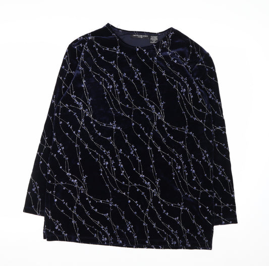 Impressions Lifestyle Women's Blue Velvet Floral Long Sleeve Blouse M