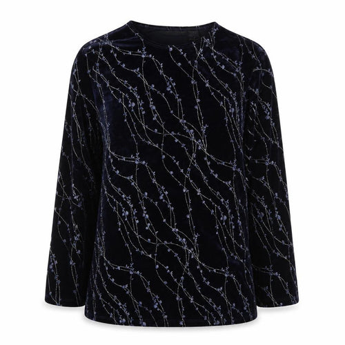 Impressions Lifestyle Women's Blue Velvet Floral Long Sleeve Blouse M