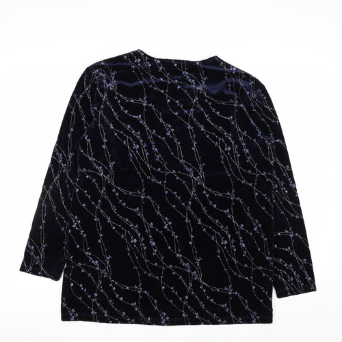Impressions Lifestyle Women's Blue Velvet Floral Long Sleeve Blouse M