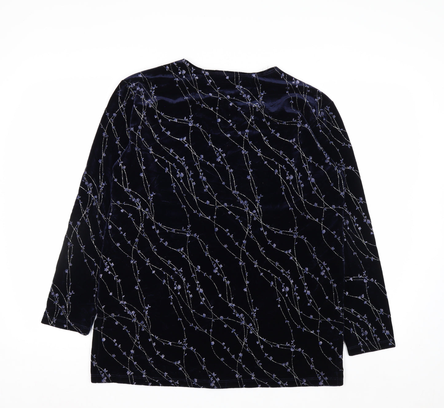 Impressions Lifestyle Women's Blue Velvet Floral Long Sleeve Blouse M