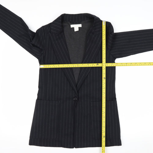 H&M Women Black Pinstripe Single-Breasted Blazer UK 6