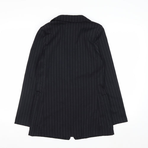 H&M Women Black Pinstripe Single-Breasted Blazer UK 6