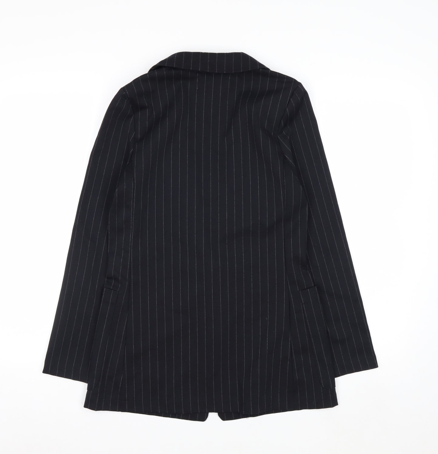 H&M Women Black Pinstripe Single-Breasted Blazer UK 6