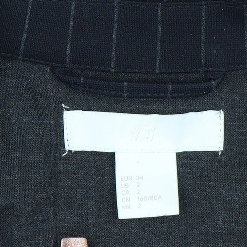 H&M Women Black Pinstripe Single-Breasted Blazer UK 6